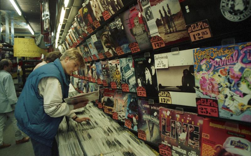 A man browses at a German record store.
