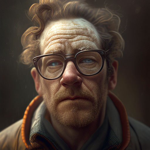 A scruffy-looking man in glasses.